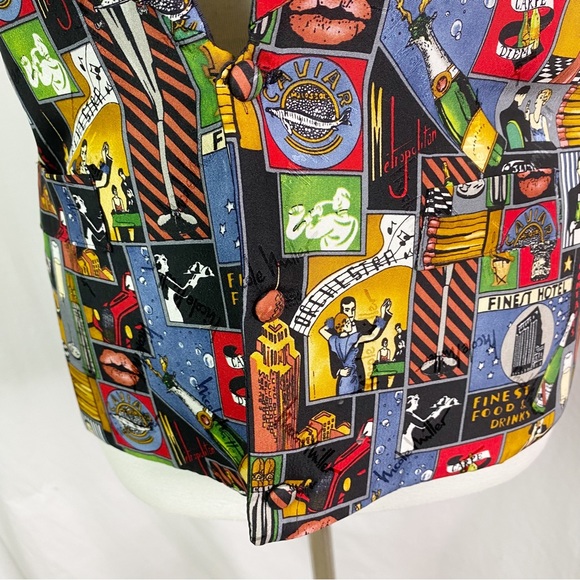 Vintage 90’s Novelty Graphic Print Deep U Front Tuxedo Vest XL - Picture 2 of 6